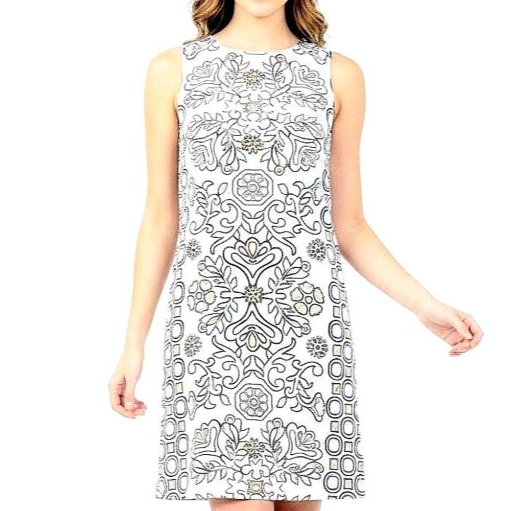 TORY BURCH Dress White/Black W Pockets Garden Graphic by David Hicks Women Small